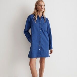 Madewell Long-Sleeve Mini Button-Down Shirt Dress in Bluestone Size Large